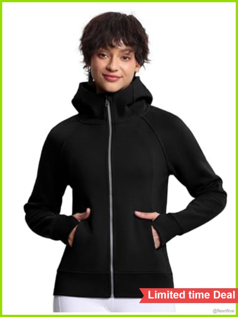 Full Zip Up Fleece Hoodie Workout Jacket with Thumbholes